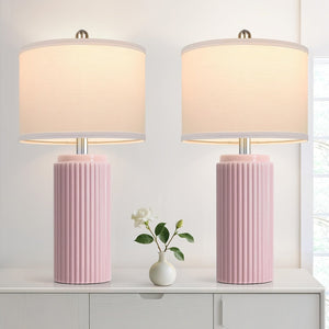 Farmhouse Table Lamps Set of 2 – Ceramic Base Bedside Lamps for Bedroom & Living