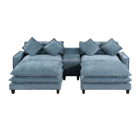 Modern Sectional Sofa With Removable Ottomans, USB Ports