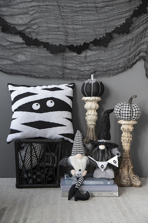 Sitting Gnome With Wings & Plaid Hat, For Halloween Decor