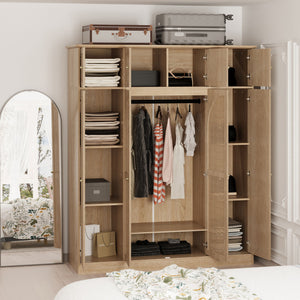 8 Door Armoire Wardrobe With Adjustable Shelves And Hanging Rod