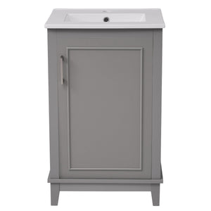 Modern Small Bathroom Vanity Cabinet With Ceramic Basin, Ample Storage, 1 Soft Close Door