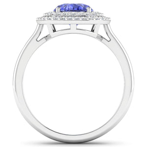 2.02 Carat Genuine Tanzanite and White Diamond 14K White Gold Ring
