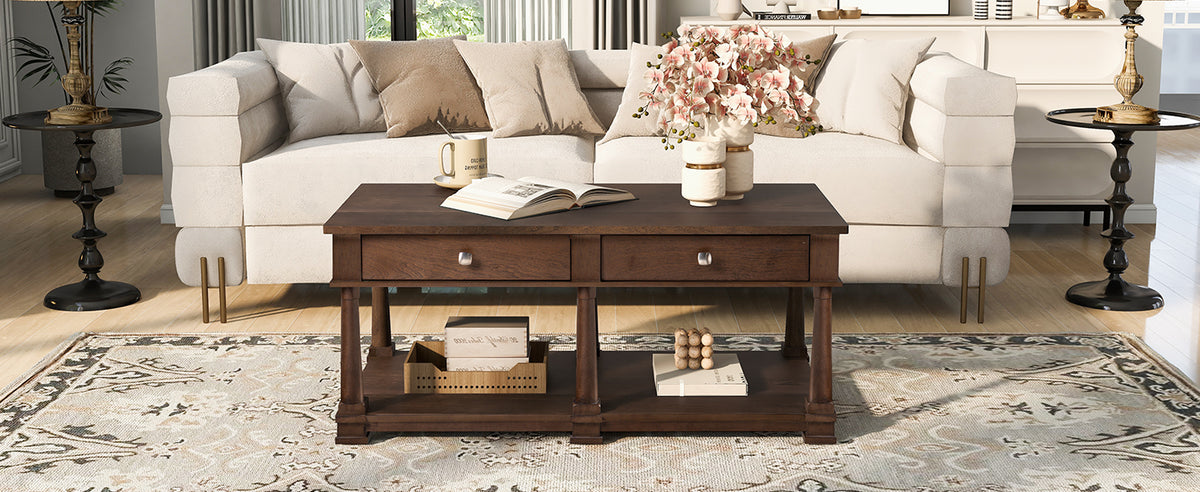 VIBE HAUS Farmhouse Wooden Coffee Table