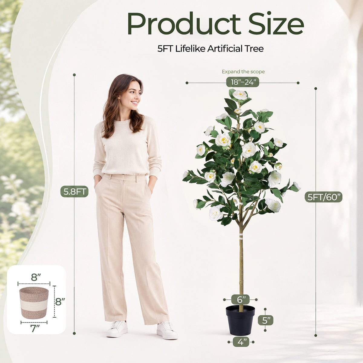 Artificial Camellia Tree 5-FT Faux Plants Indoor