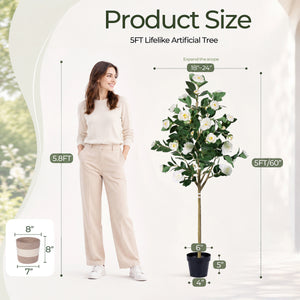Artificial Camellia Tree 5-FT Faux Plants Indoor