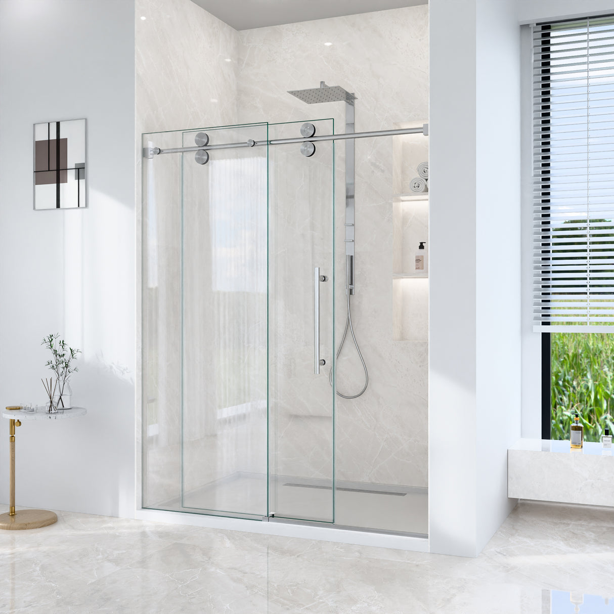 56-60"W x 72"H Frameless Sliding Shower Door – Clear Tempered Glass