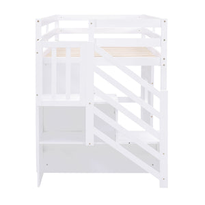 Loft Bed With Storage Staircase, Window & LED Light