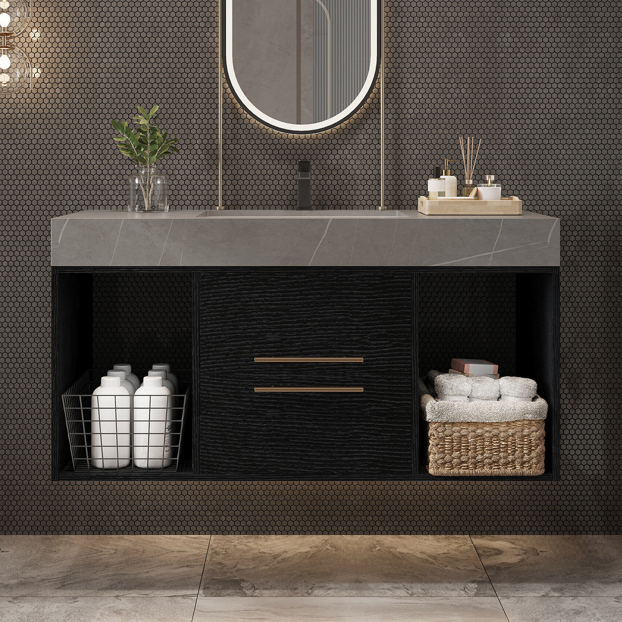 39.4 Inches Single Contemporary Floating Bathroom Vanity