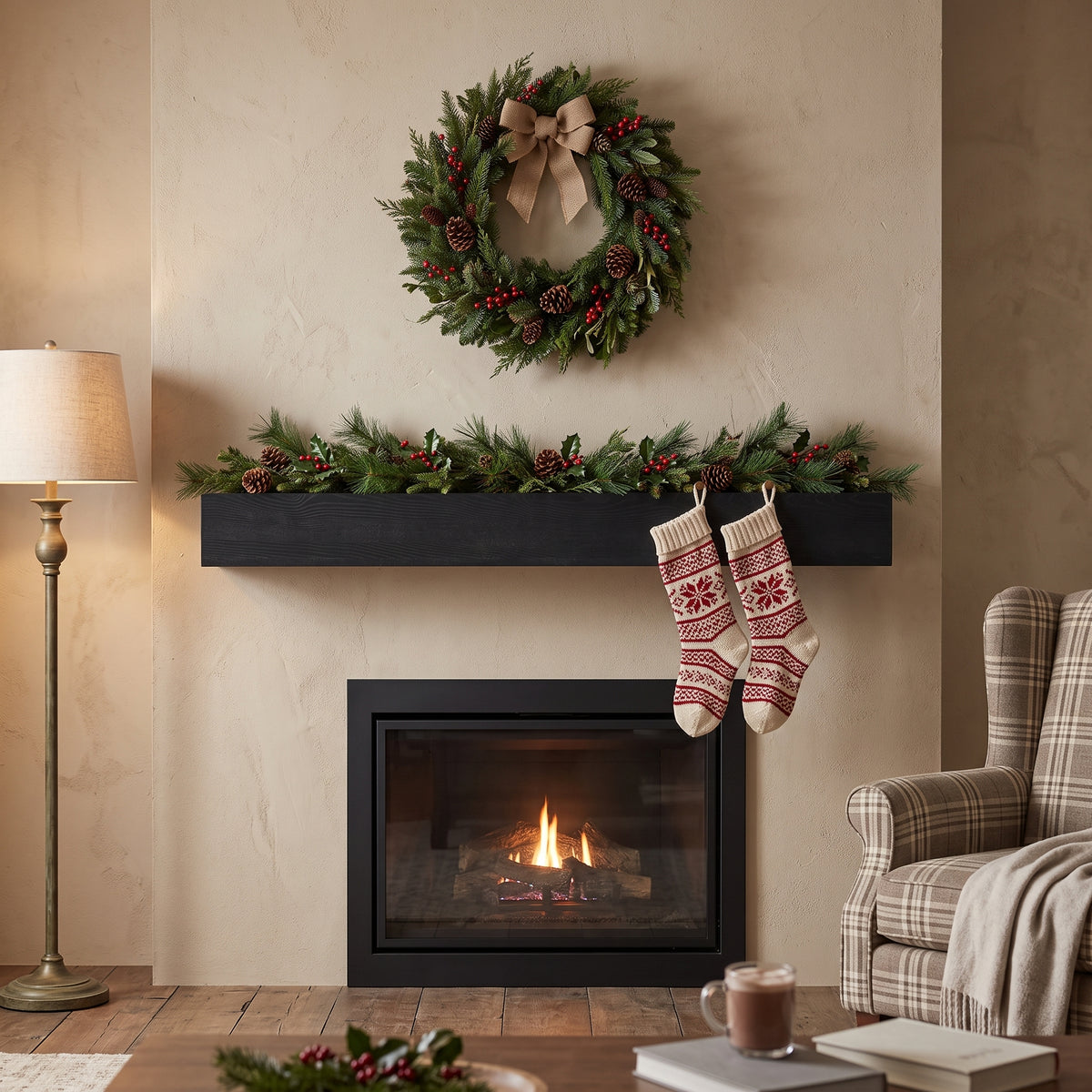 60" Fireplace Mantel Pine Wood Wall-Mounted & Floating Shelf