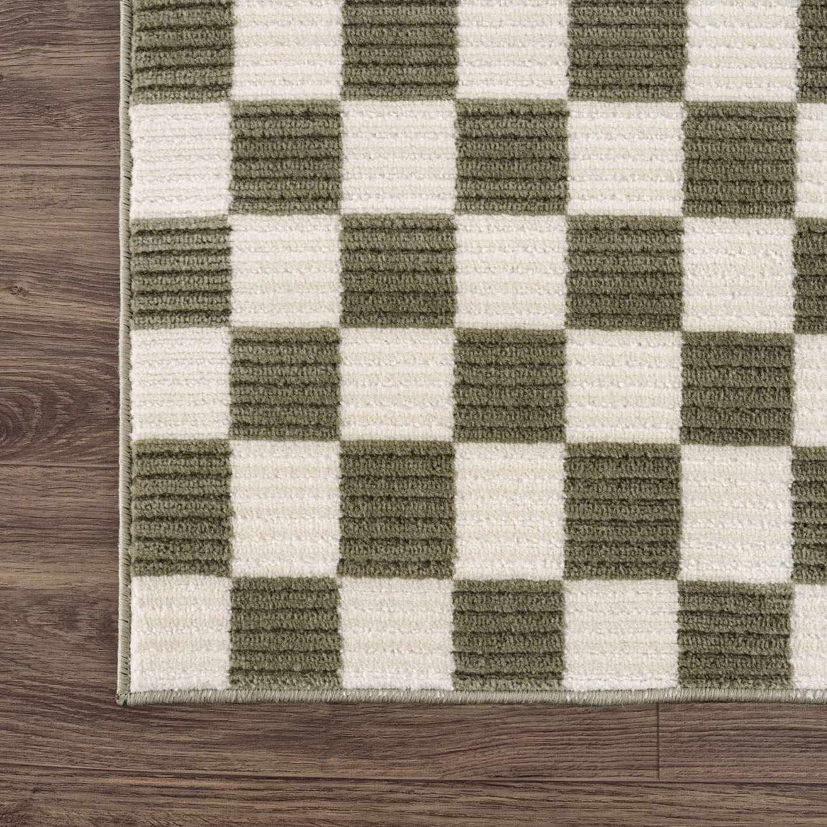 Kaysar Olive Green Checkered Washable Area Rug
