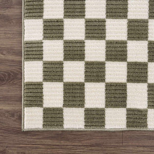 Kaysar Olive Green Checkered Washable Area Rug