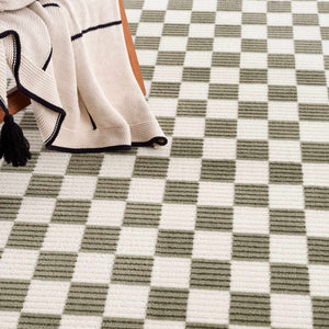 Kaysar Olive Green Checkered Washable Area Rug