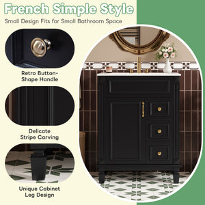 Bathroom Vanity With Sink, Compact Cabinet & 2 Drawers And Adjustable Shelf