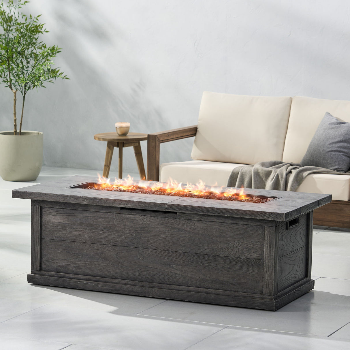 Transitional Rectangular Outdoor Propane Fire Pit With 50, 000 Btu
