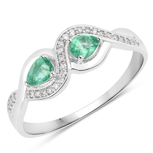 0.35 Carat Genuine Zambian Emerald and White Diamond 14K White Gold Ring
