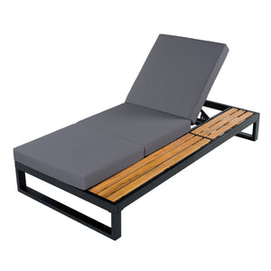 Black Iron & Teak Finish Chaise Lounge Set