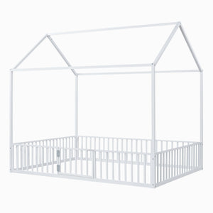 Metal House Bed With Fence And Door