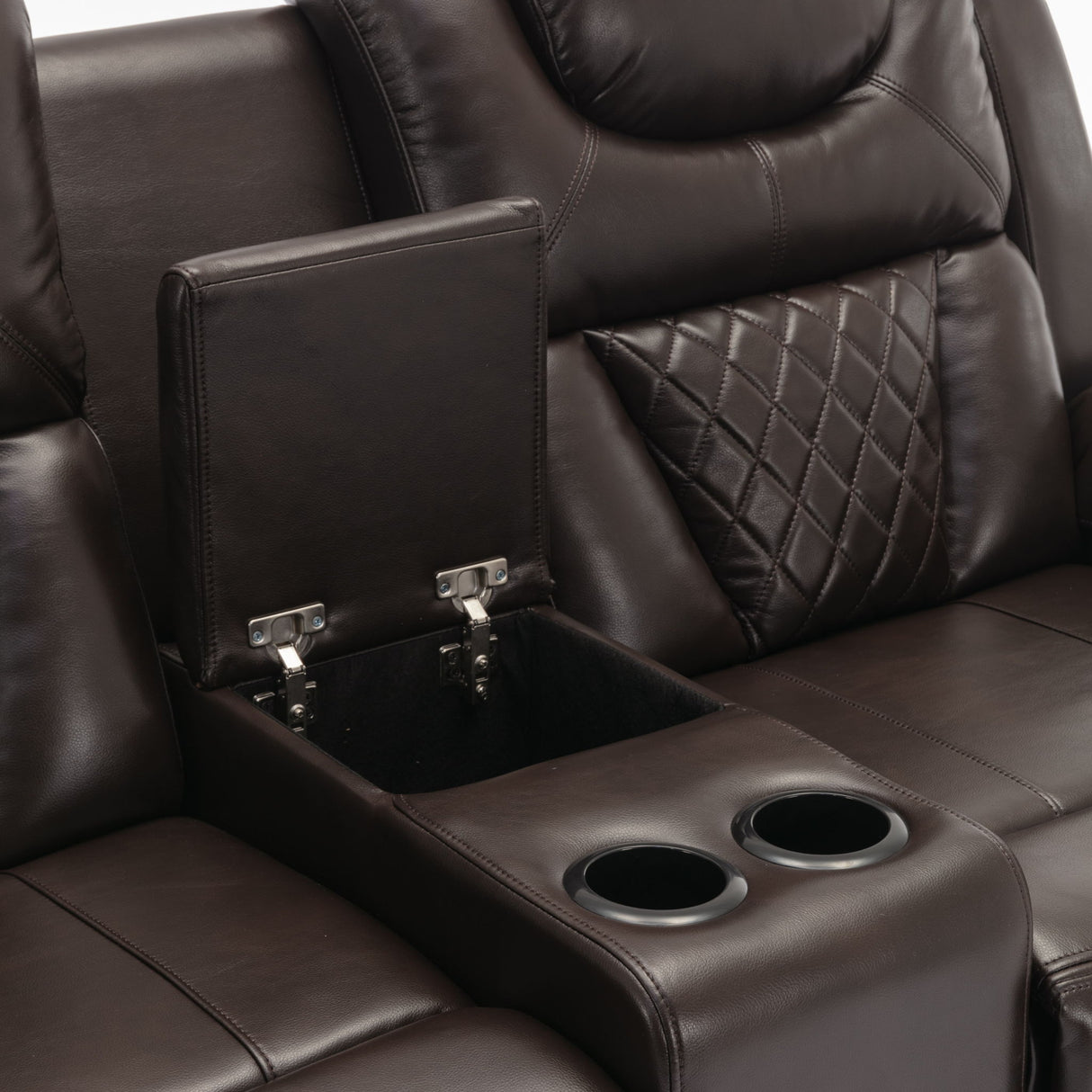 Home Theater Seating Manual Recliner Loveseat With Hide-Away Storage, Cup Holders And Led Light Strip For Living Room