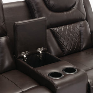 Home Theater Seating Manual Recliner Loveseat With Hide-Away Storage, Cup Holders And Led Light Strip For Living Room