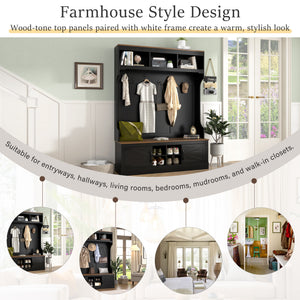 Vibe Haus 71''H Farmhouse Hall Tree with Bench and Shoe Storage