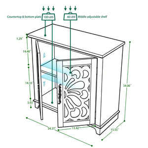 Elegant Sideboard With 2 Acrylic Mirrored Doors, Adjustable Shelf Storage