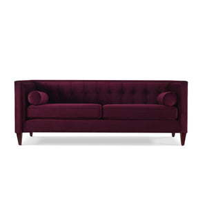 Jack 84" Modern Tuxedo Tufted Sofa, Burgundy Velvet