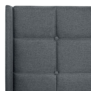 Queen Size Upholstered Platform Bed Frame With Button Tufted Linen Fabric Headboard - Dark Gray