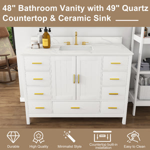 48" Modern Solid Wood Bathroom Vanity with Sink, 49" Carrara