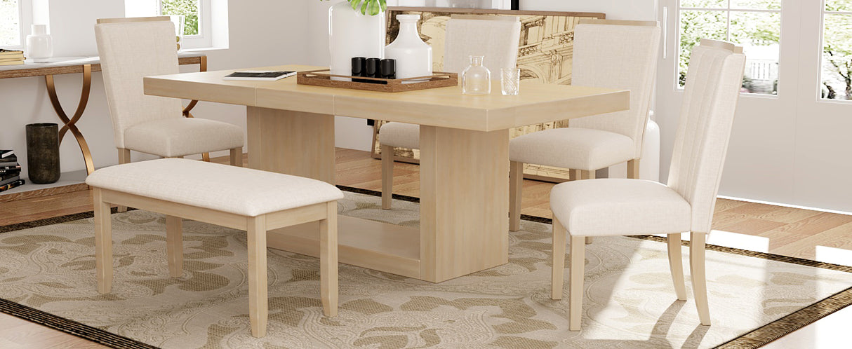TOPMAX Contemporary 6-Piece Extendable Pedestal Dining Table Set
