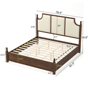 4-Piece King Bedroom Set with Fluted Bed, 2 Nightstands, Bench, Walnut