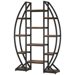 Triple Wide Oval Etagere Bookcase With Shelves For Living Room