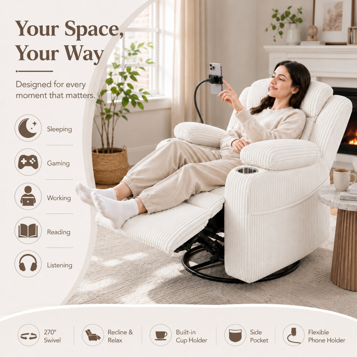 Electric Power Recliner Chair with Heat and Massage