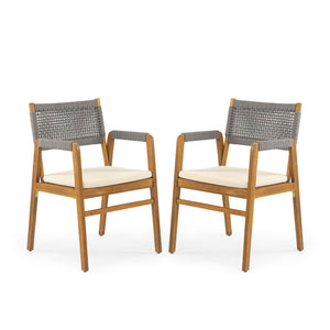 Outdoor Acacia Wood Dining Armchair With Cushion (Set of 2)