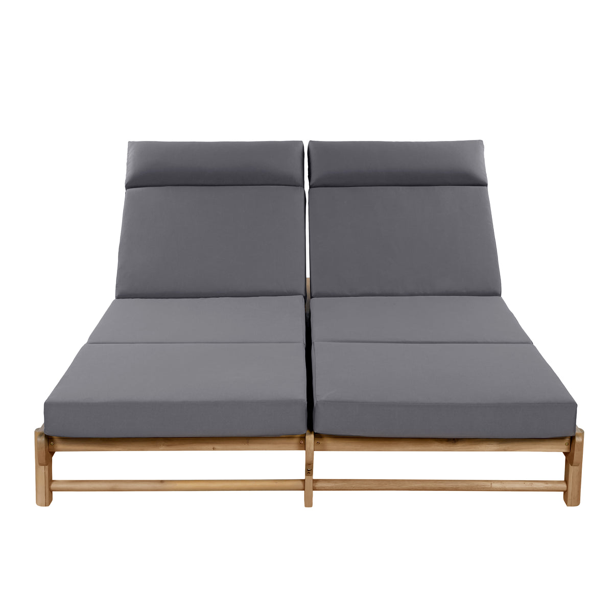 Light Teak Acacia Wood Double Chaise Lounger Set