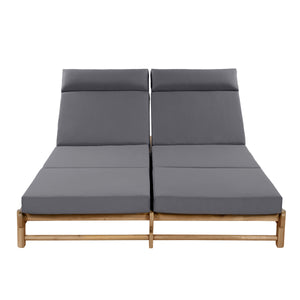 Light Teak Acacia Wood Double Chaise Lounger Set