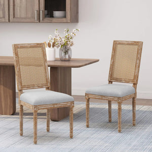 French Country Dining Chair With Rectangular Cane Backrest And Smooth Upholstered Seating - Best Buy Furniture