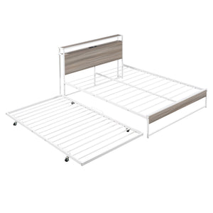 Platform Bed Frame With Trundle, USB Ports And Slat Support, No Box Spring Needed