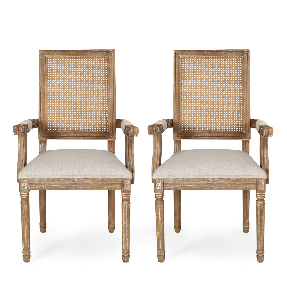 Elegant French Country Style Dining Chair With Cane Backrest