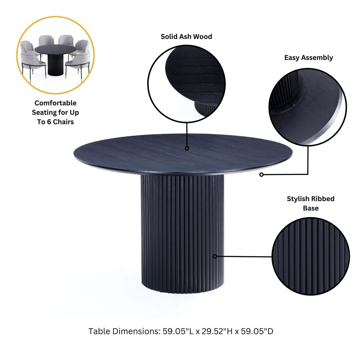 Hathaway - Round Dining Table With Ribbed Base