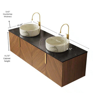 ARAI 60" Bathroom Vanity with Floating Plywood Cabinet and Ceramic Basin