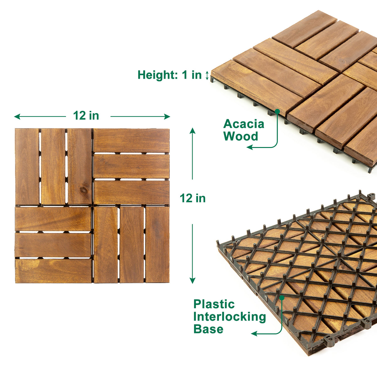 12 in. x 12 in. Acacia 12 Slats Checker Deck Tiles - 30 Pieces