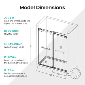 Frameless Double Sliding Shower Door In, Thick Tempered Glass, Reversible Installation
