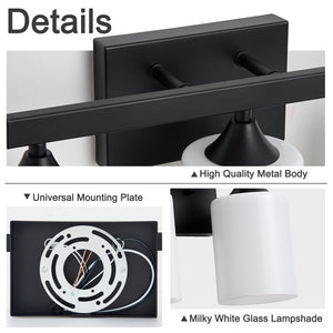 3-Light Matte Black Bathroom Vanity Light