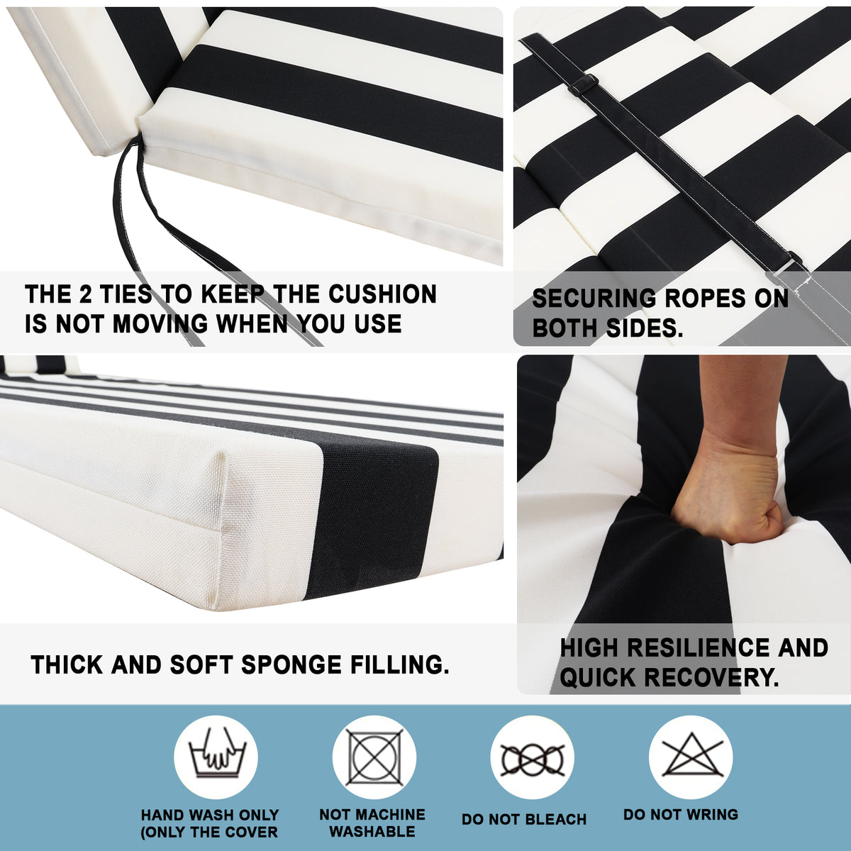 2 Pcs Set Indoor/Outdoor Chaise Lounge Chair Cushion