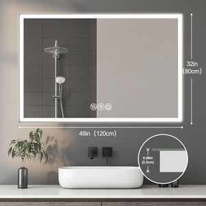 Modern LED Bathroom Vanity Mirror With Aluminum Frame, 45° Beveled Lights, Anti Fog - Silver