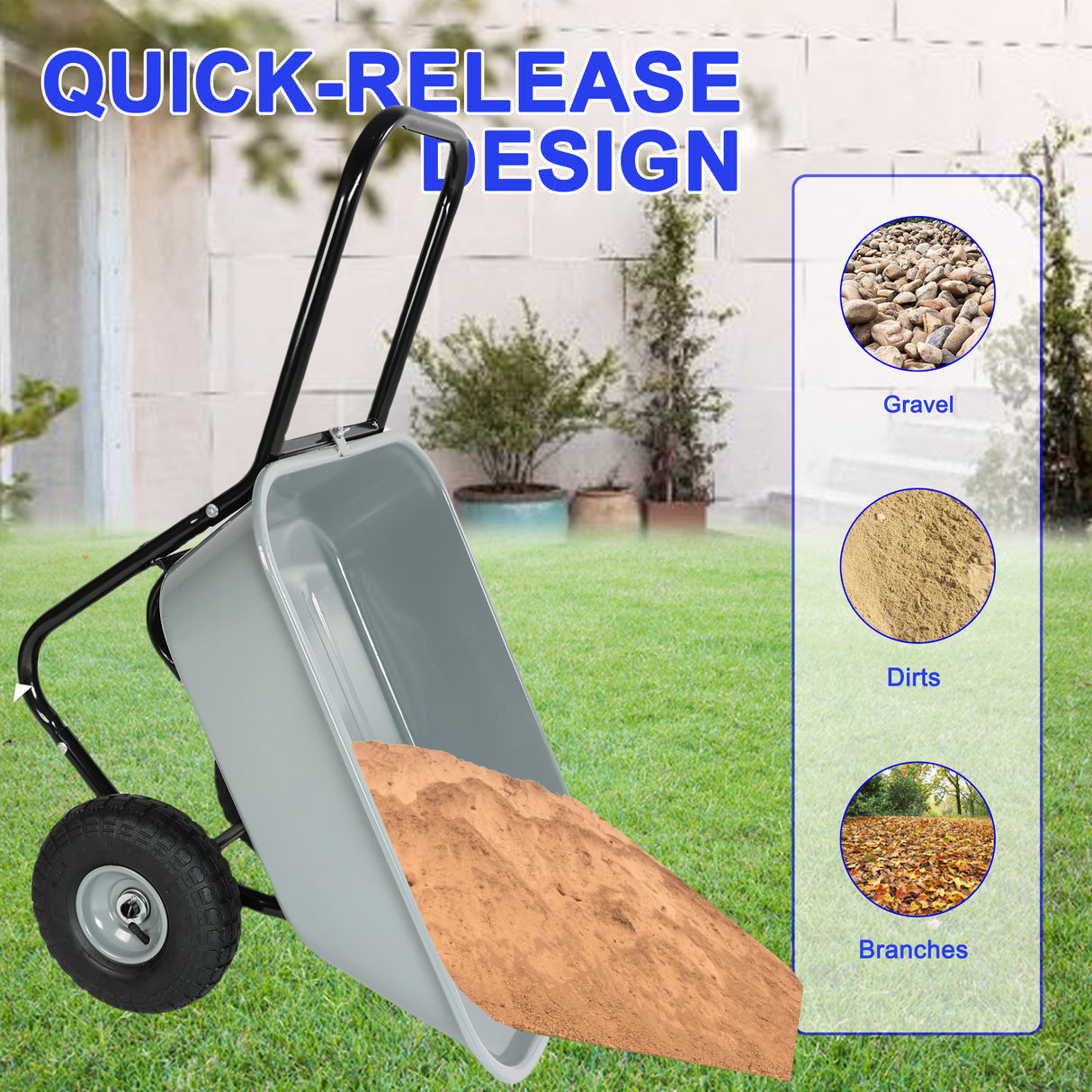 Two-Wheeled Cart with 10-Inch Pneumatic Wheels (Gray)