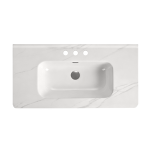 Integrated Carrara White Ceramic Bathroom Sink, 35.85-Inch