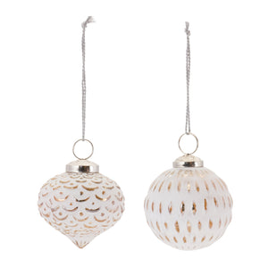 White Washed Glass Ornament (Set of 6)