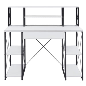 White and Black Recording Studio Desk with Drawer - Wood & Metal