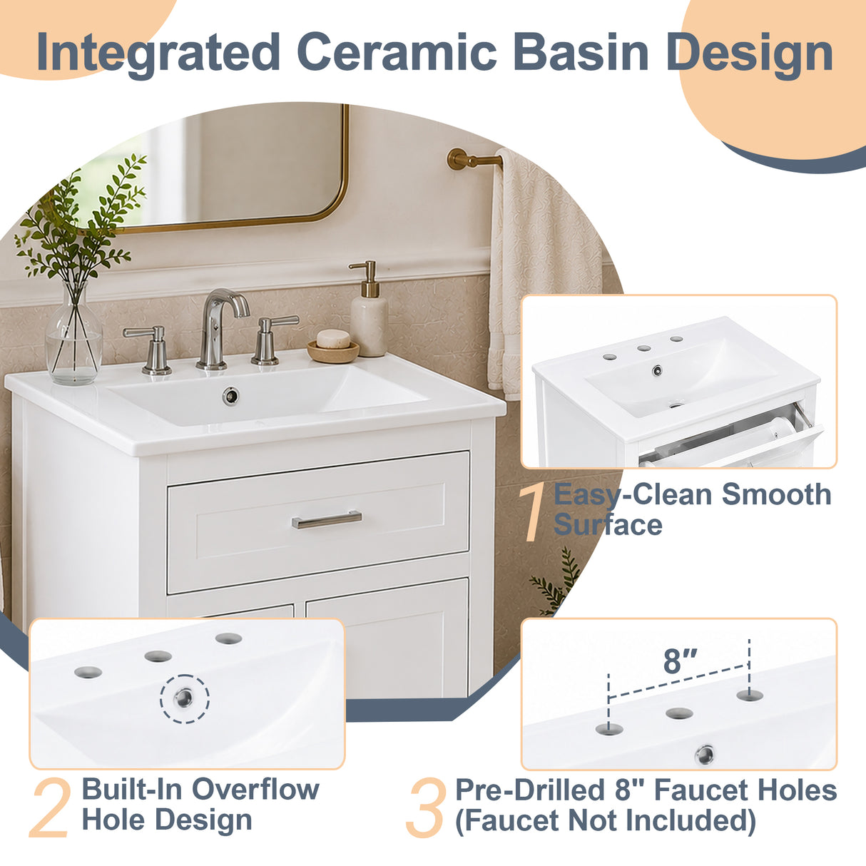 24 Inch Bathroom Vanity with Ceramic Sink